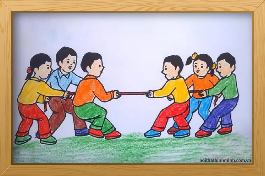 Sự quyết liệt của hai đội kéo co trong cuộc thi tại sân đình làng