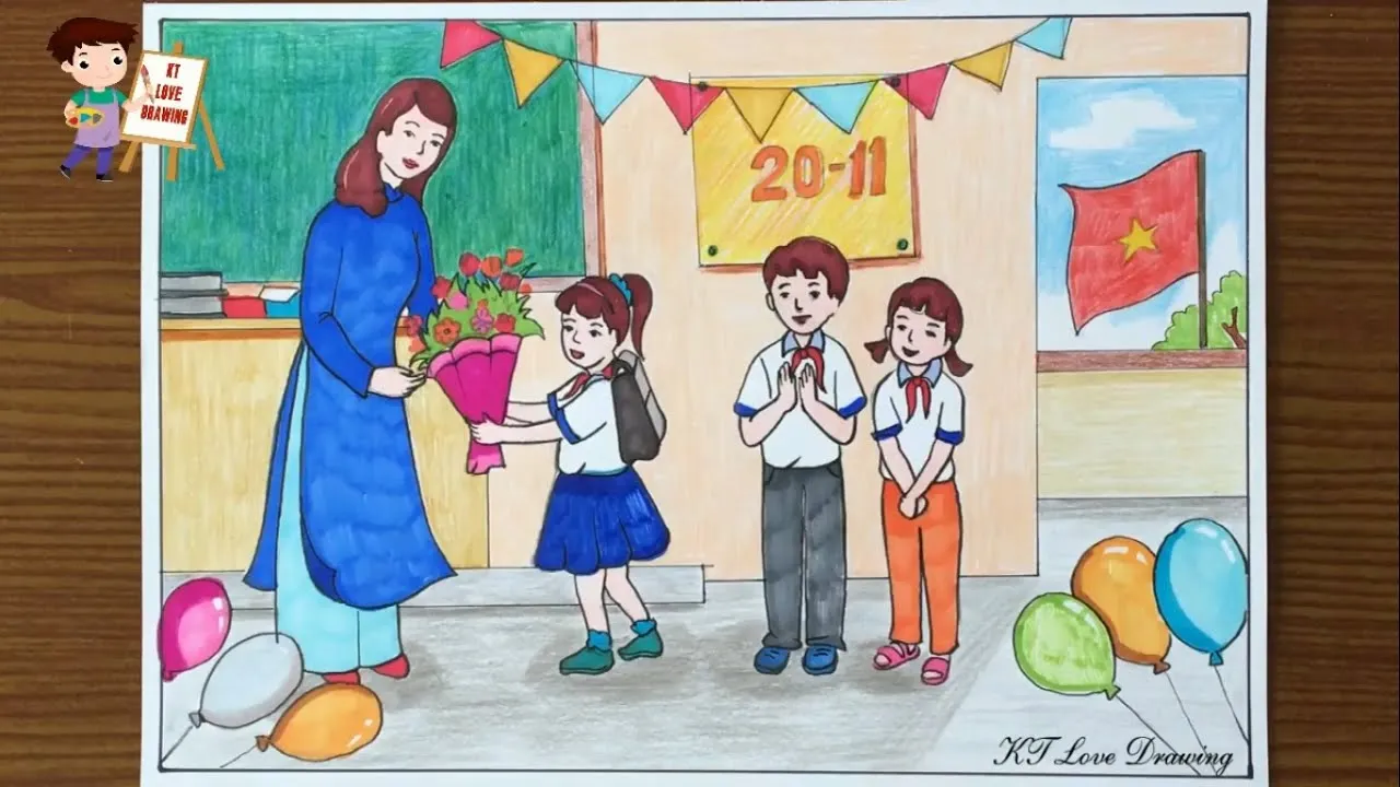 Sự sáng tạo của học sinh trong các tác phẩm tranh vẽ 20 tháng 11 đẹp nhất