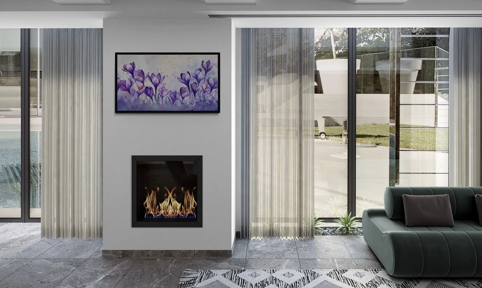 Sự sang trọng của tranh vẽ cánh đồng hoa tulip tím