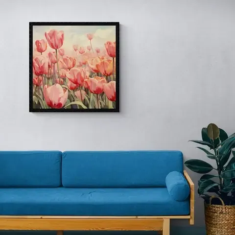 Sức sống mãnh liệt từ bức tranh vẽ cánh đồng hoa tulip đỏ rực rỡ