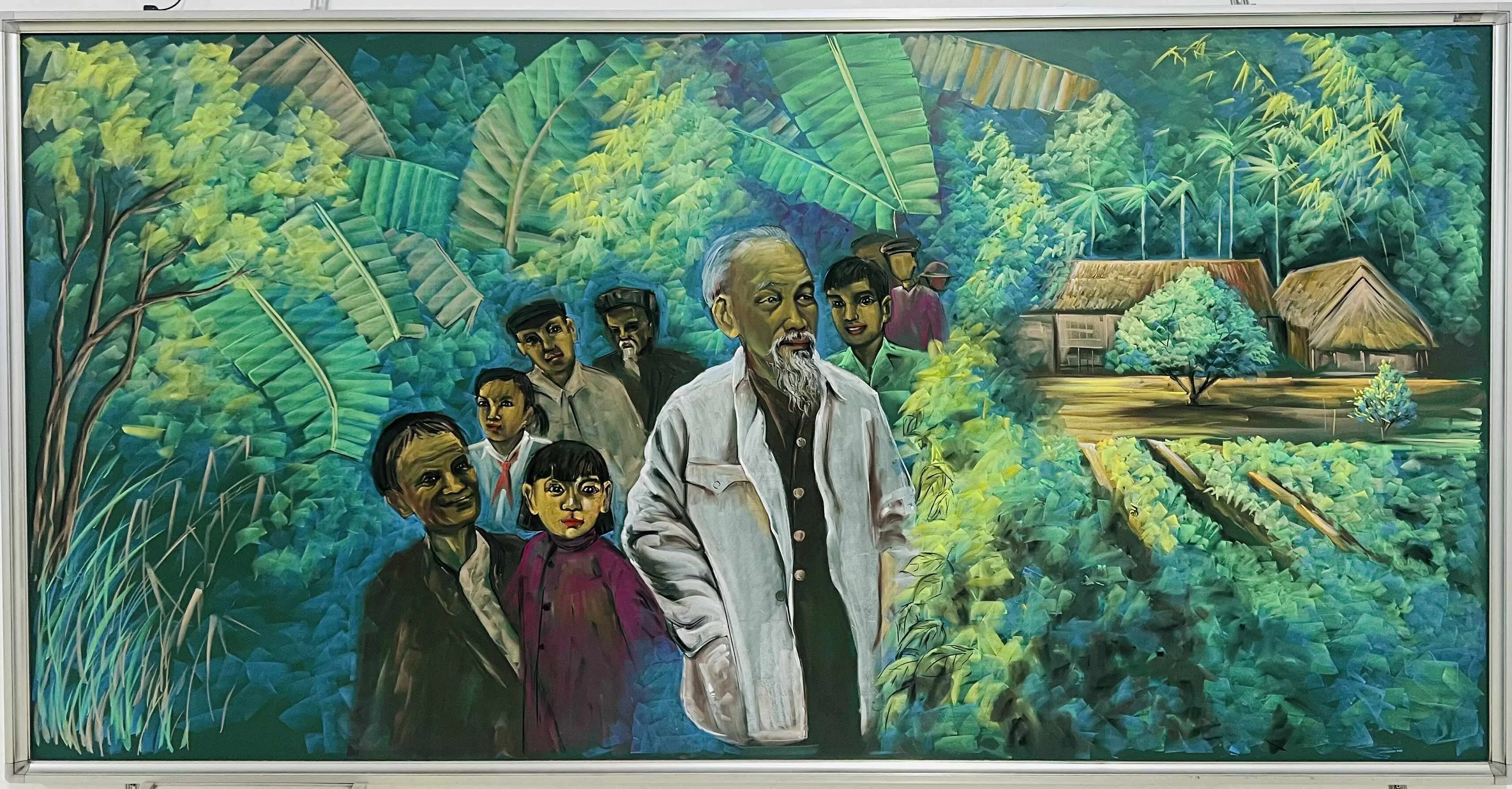 Tác phẩm Bác về thăm quê trong bộ tranh vẽ quốc khánh của thầy Hạnh