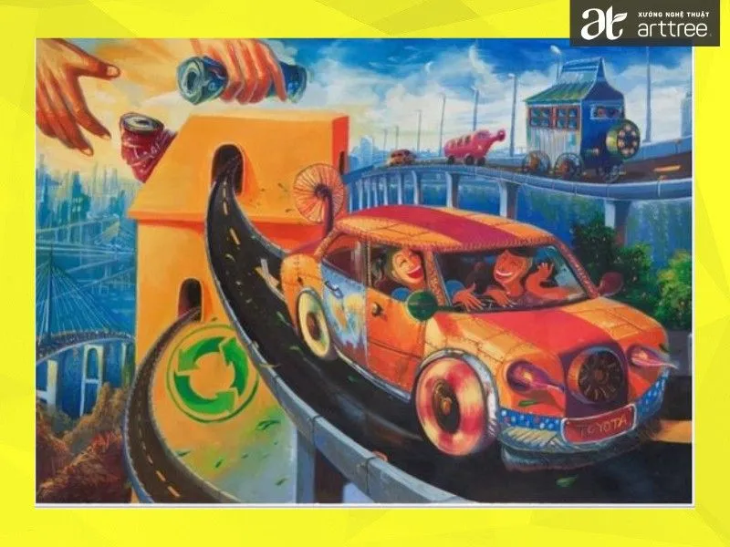 Tác phẩm hội họa sáng tạo với ý tưởng độc đáo từ học sinh lớp 5