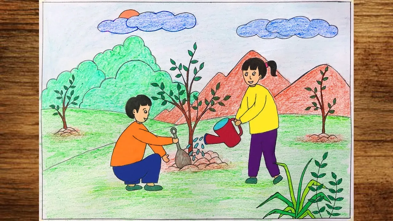 Tác phẩm nghệ thuật về hoạt động trồng cây mang lại cảnh sắc tươi đẹp