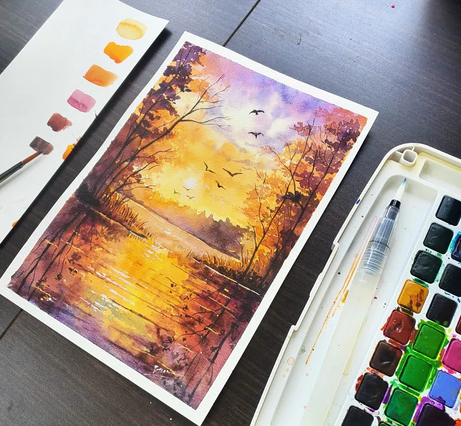 Tác phẩm phong cảnh Golden Hour hoàn chỉnh sau khi áp dụng các kỹ thuật chuyên sâu