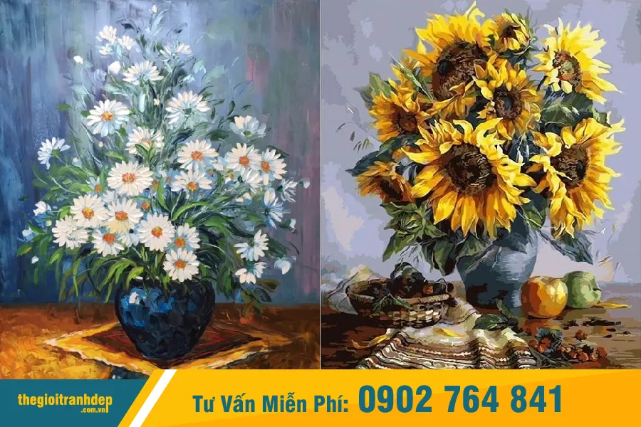 Tác phẩm tranh hoa nghệ thuật tinh tế giúp tô điểm cho không gian nội thất thêm đẹp