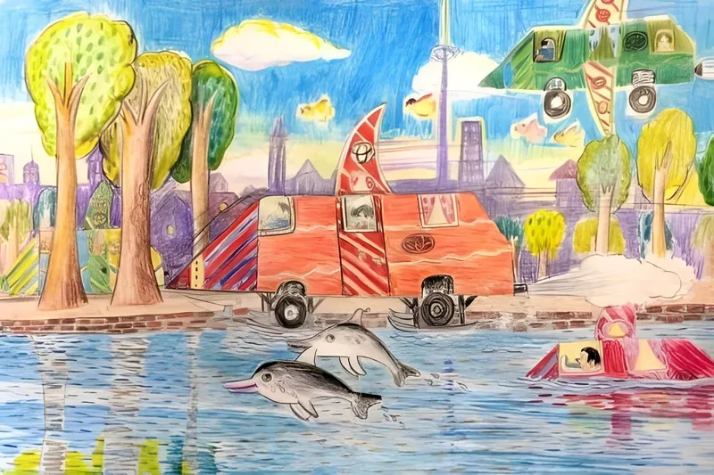 Tác phẩm tranh vẽ ý tưởng lớp 5 giải nhất mang phong cách nghệ thuật hiện đại