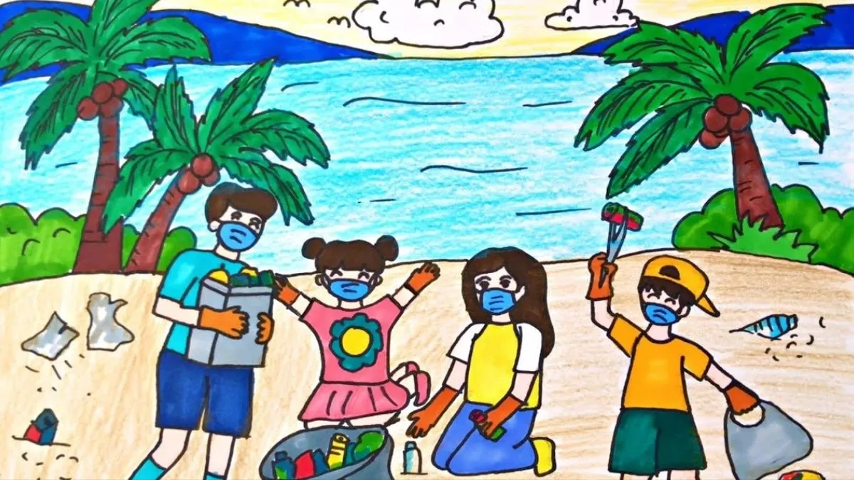 Tải ảnh vẽ tranh bảo vệ môi trường đẹp nhất về chủ đề biển sạch