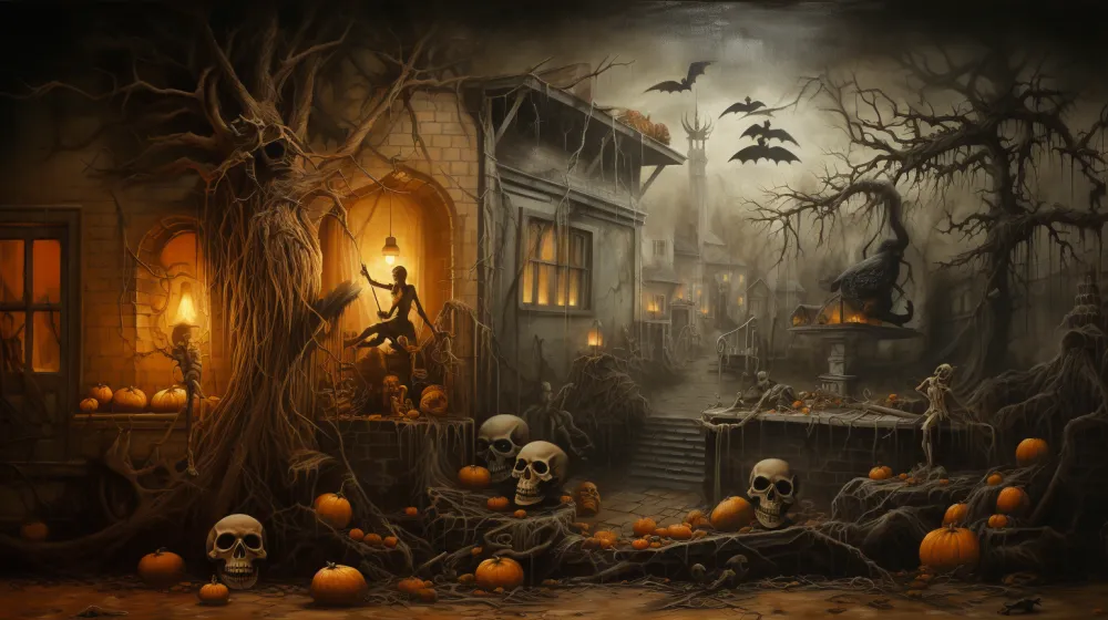 Tạo hình cây cối ma ám khi thực hiện vẽ tranh lễ hội Halloween