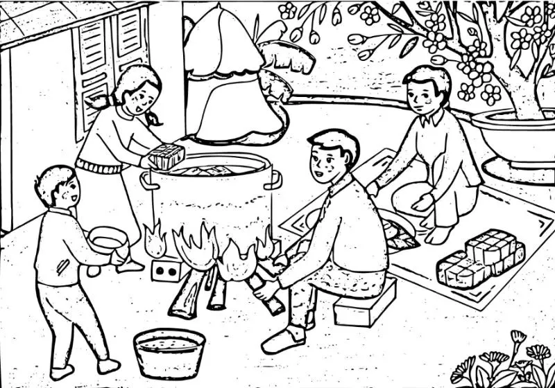 tập cho bé tô màu cảnh gói bánh chưng 3