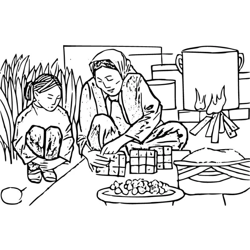 tập cho bé tô màu cảnh gói bánh chưng 4