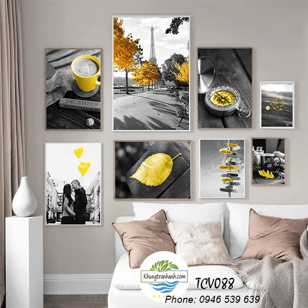 Bức tranh vẽ kỳ quan tháp Eiffel tại Paris trong khung cảnh mùa thu đầy lãng mạn