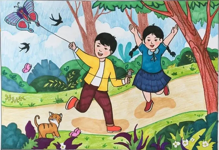 Thả diều, vui chơi cùng bạn bè ở con đường làng