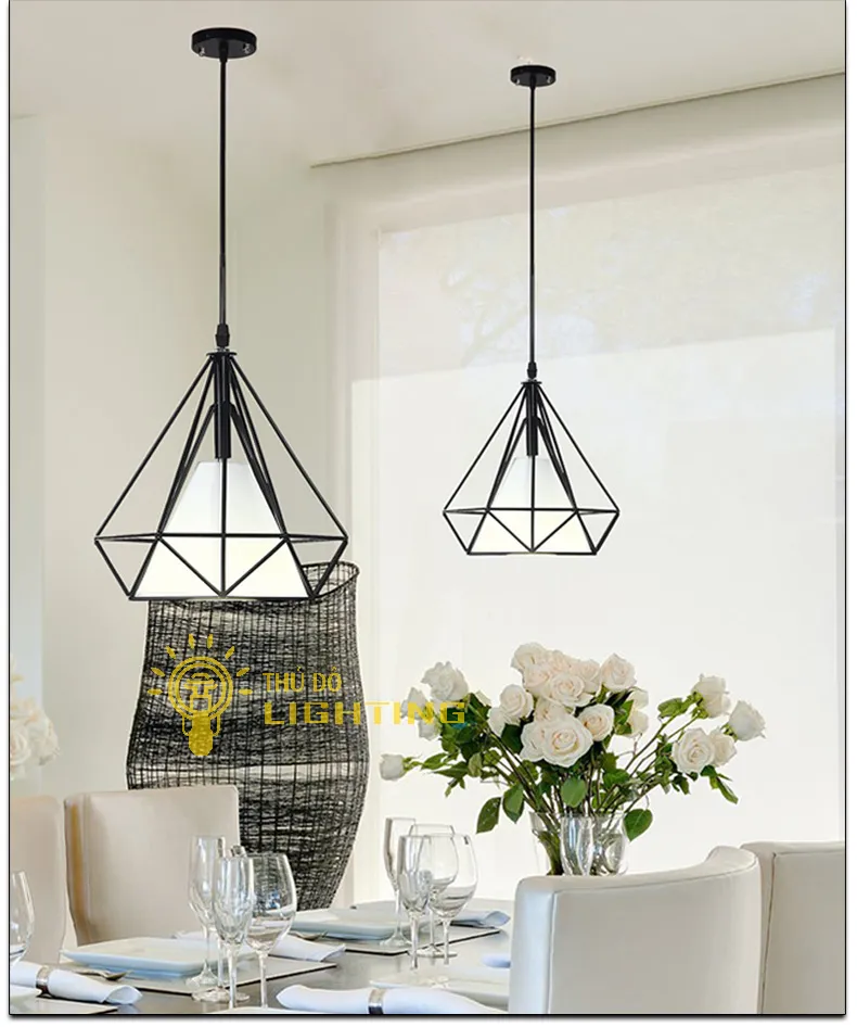 Đèn thả kim cương đơn giản nhưng đầy tinh tế cho phòng ăn nhỏ