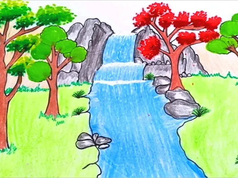 Thác nước cây cối tươi tốt