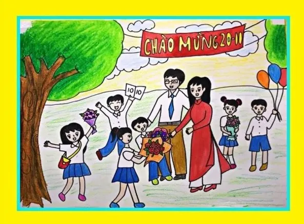 Tham khảo mẫu tranh vẽ 20 tháng 11 đẹp nhất đơn giản dễ thực hiện