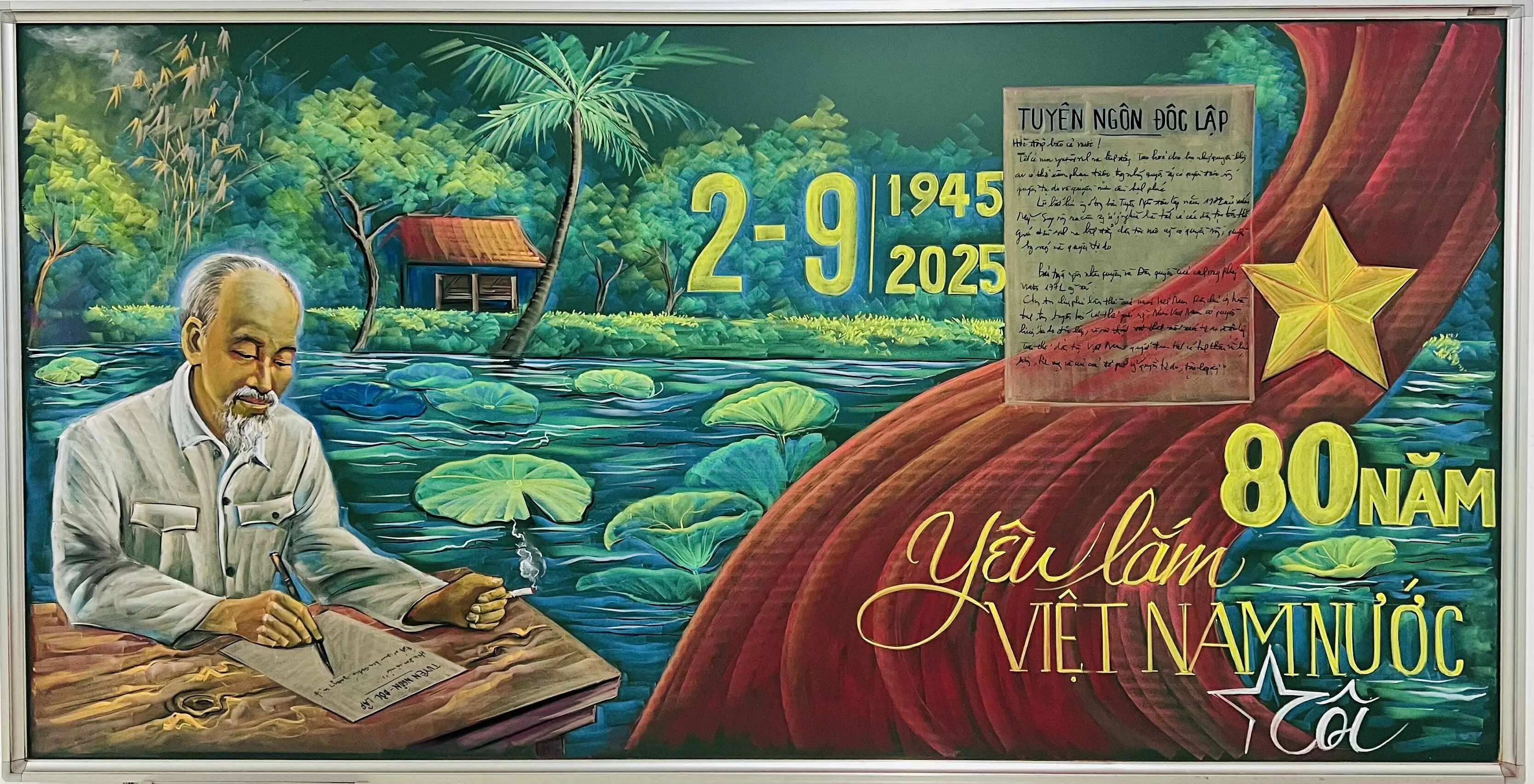 Thầy giáo Nguyễn Trí Hạnh và tác phẩm tranh vẽ quốc khánh bằng phấn bảng