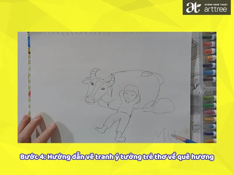 Thêm bối cảnh xung quanh trong bài hướng dẫn vẽ tranh ý tưởng trẻ thơ