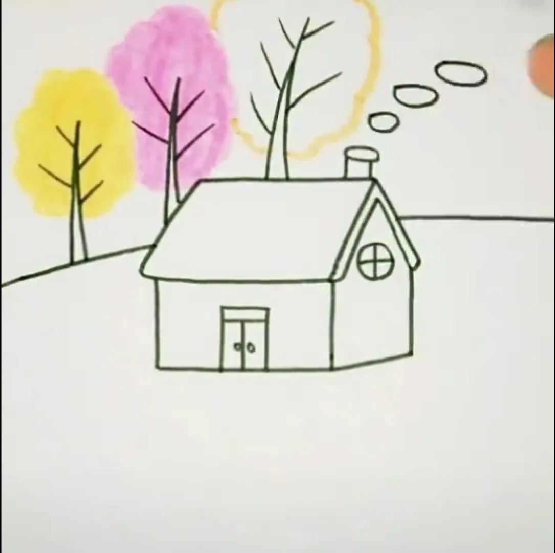 Thêm hàng cây đổi màu để tạo không khí mùa thu trong tranh phong cảnh