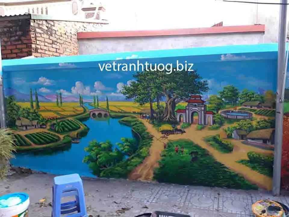 Thi công vẽ tranh tường tại Hải Dương với phong cảnh đồng quê mộc mạc
