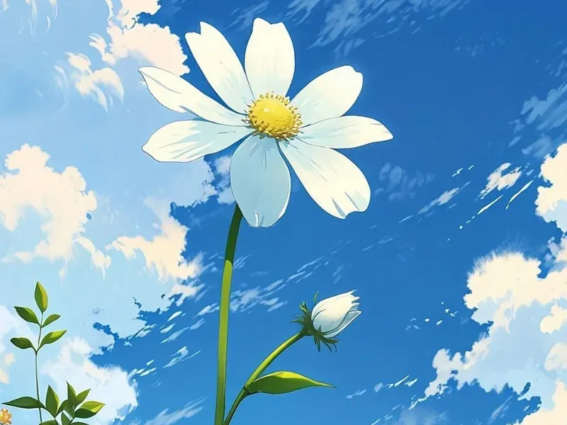 Thiên nhiên cúc trắng trên nền trời xanh biếc