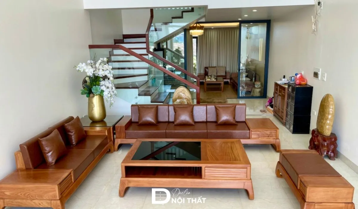 Bộ bàn ghế gỗ hương trong phòng khách sang trọng