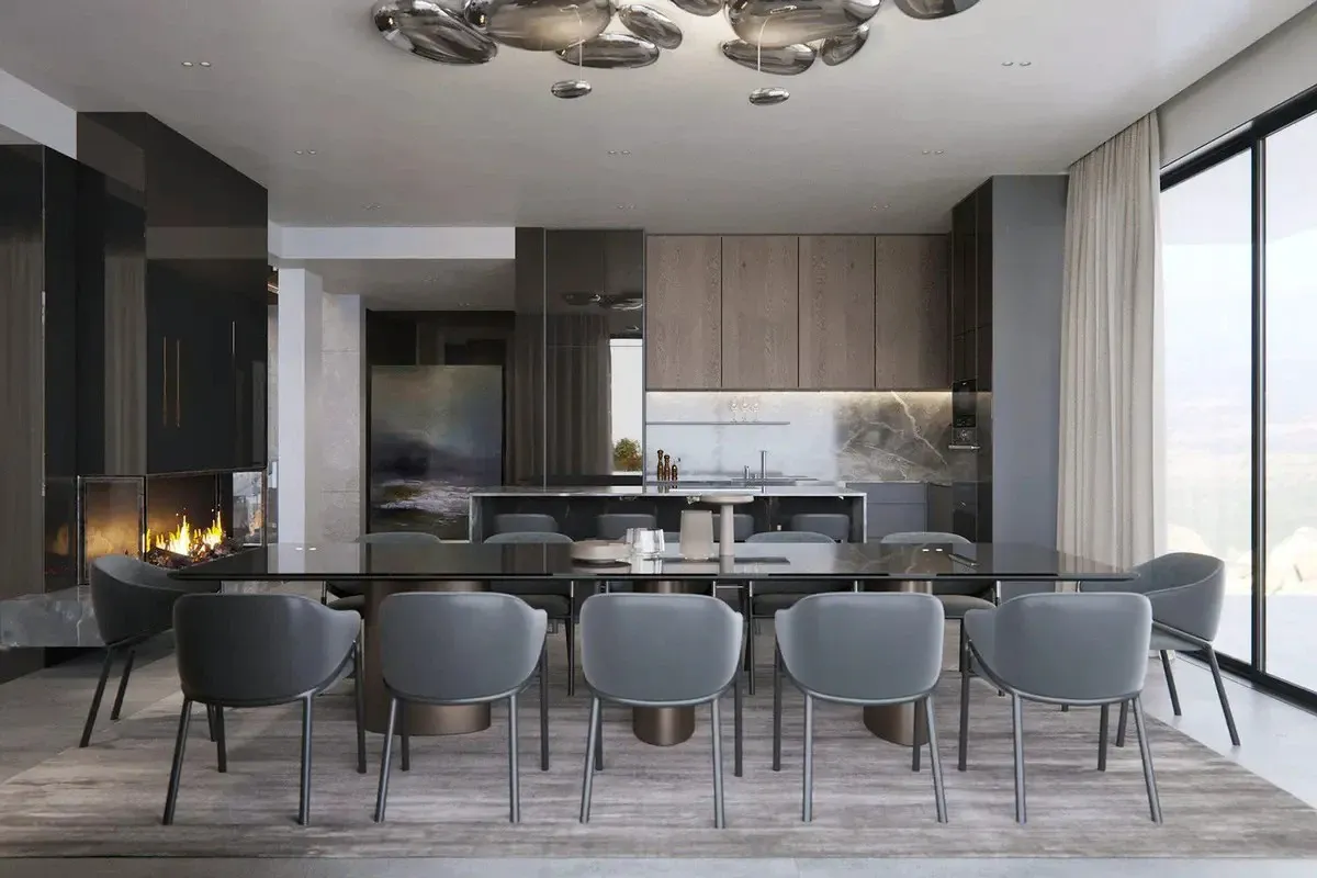 Trang trí phòng ăn hiện đại tông màu xám