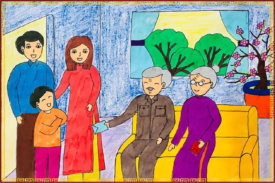 Thưởng thức tác phẩm ảnh vẽ tranh ngày tết do các bạn học sinh lớp 5 sáng tạo