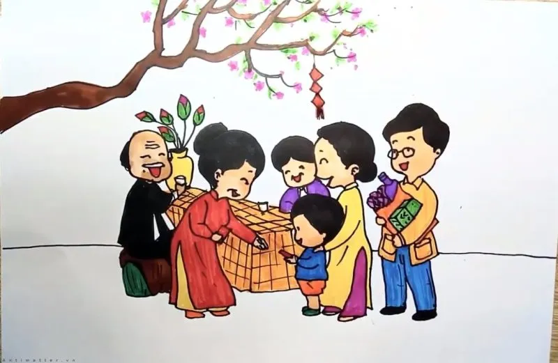 Tô màu cho ngôi nhà và tìm hiểu nét đẹp truyền thống qua ảnh vẽ tranh ngày tết