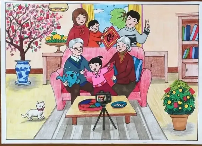 Tô màu cho tranh vẽ đề tài gia đình ngày Tết rực rỡ sắc xuân