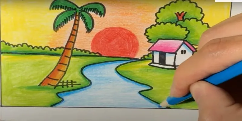 Tô màu xanh nước biển cho dòng sông tạo sự mát mẻ và chiều sâu