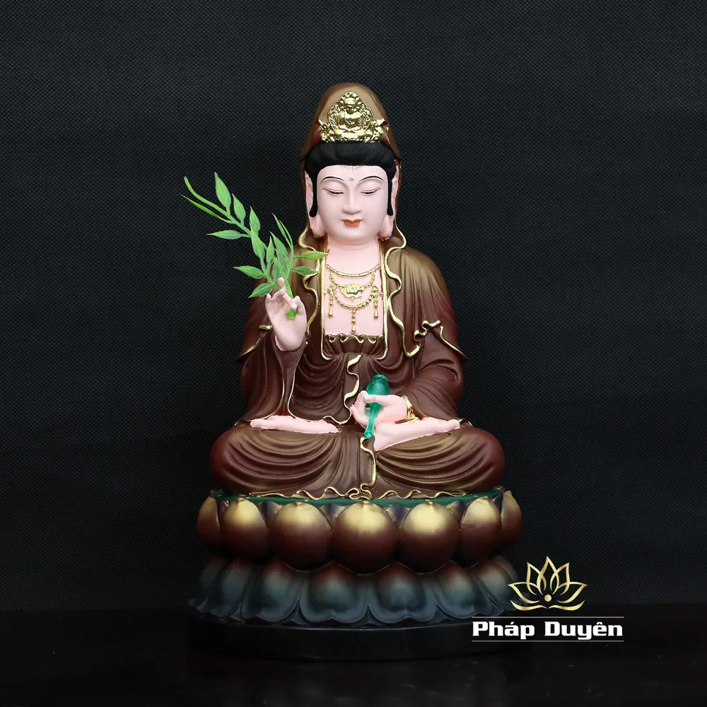 Diện tượng Quan Âm Composite sơn nâu mộc mạc