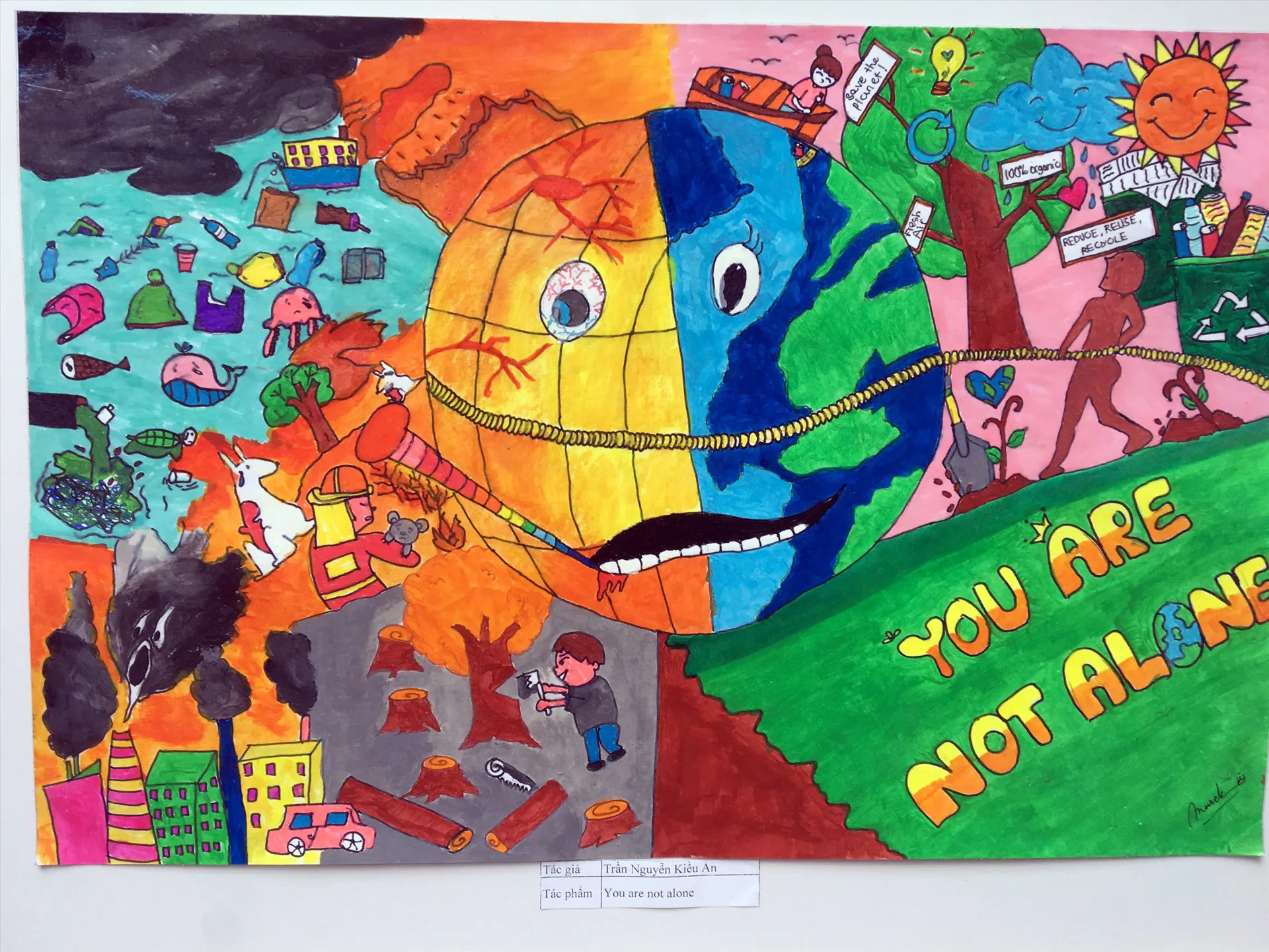 Trái Đất bị ô nhiễm nặng nề là chủ đề vẽ tranh biến đổi khí hậu đơn giản đầy thực tế