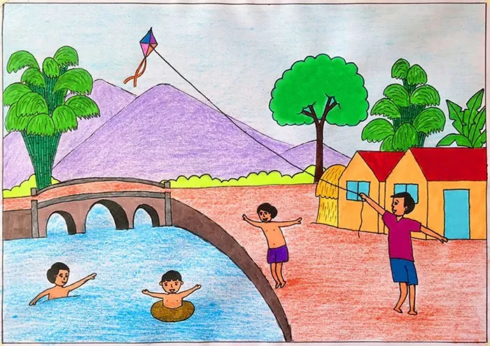 Trải nghiệm vui chơi, thả diều, tắm sông cùng anh em hàng xóm