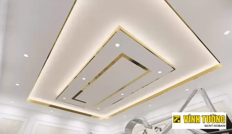 Thiết kế trần thạch cao giật 1 cấp hở chống ẩm cho nhà phố
