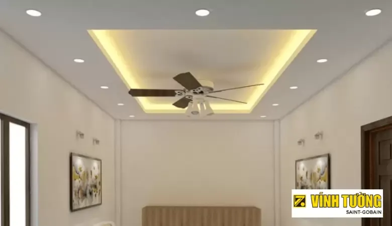 Kết hợp trần thạch cao giật cấp với quạt trần trang trí