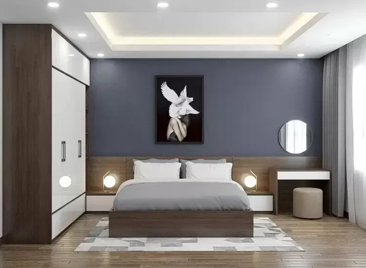 Mẫu trần thạch cao đơn giản kết hợp đèn led giật cấp