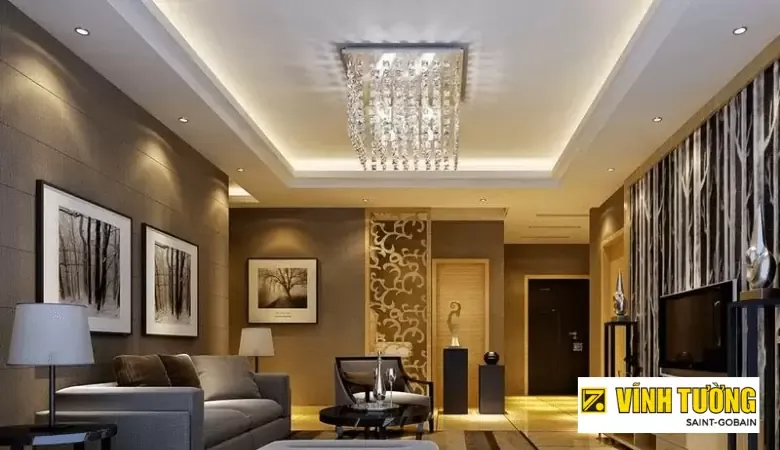 Mẫu trần thạch cao giật 2 cấp sang trọng cho căn hộ cao cấp
