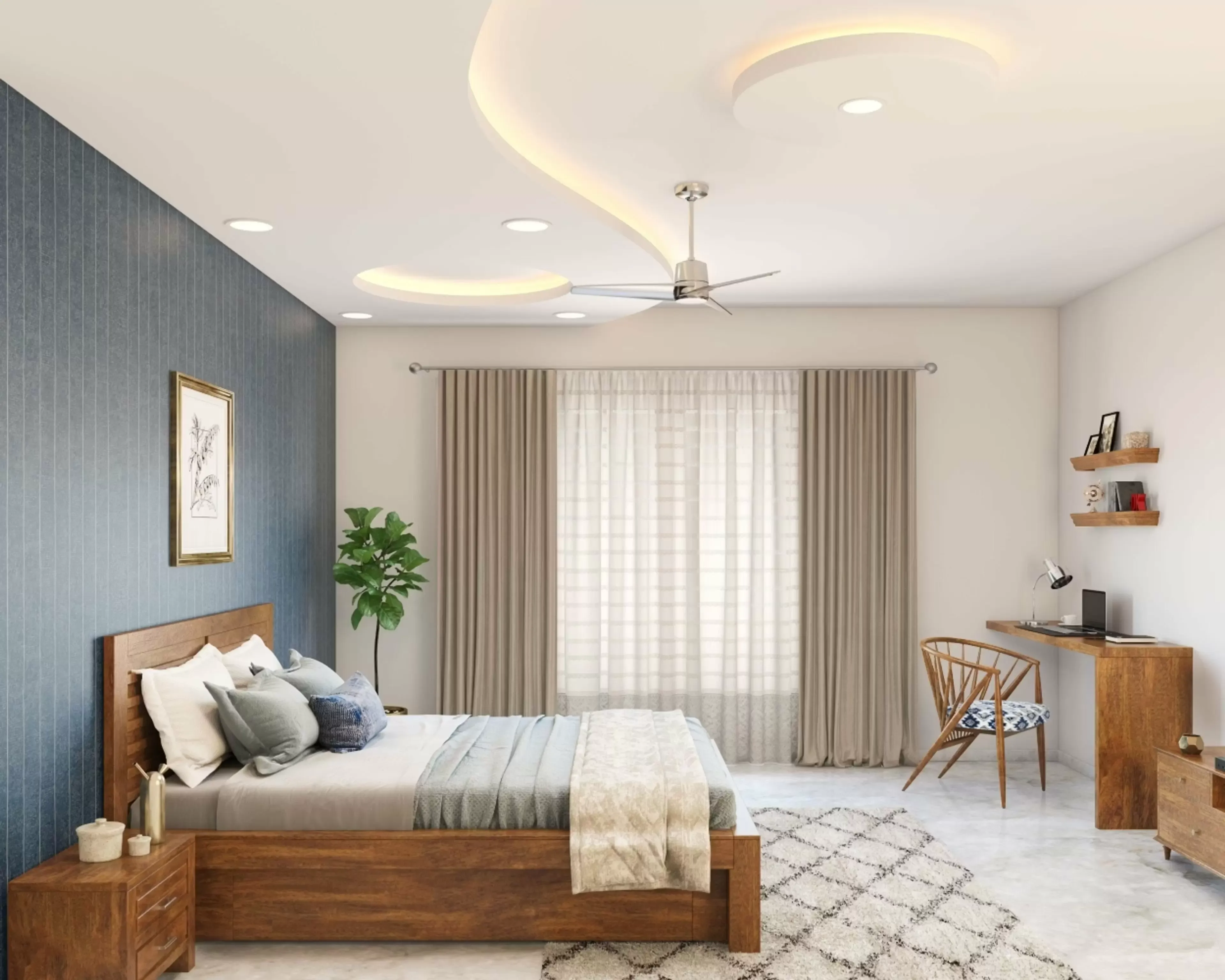 Thiết kế trần thạch cao giật cấp dành cho không gian phòng ngủ nghệ thuật