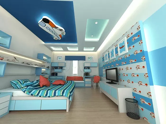 trần thạch cao phòng ngủ trẻ em họa tiết máy bay