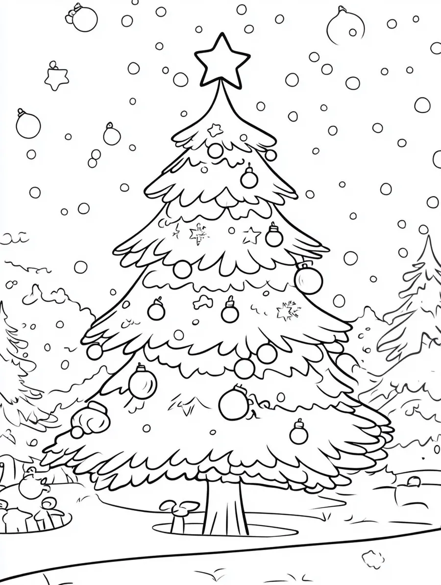 Tranh tô màu cây thông Noel