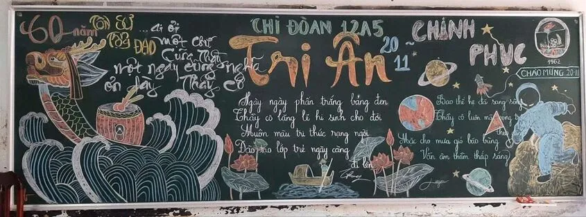 Bố cục trang trí bảng cân đối với dòng chữ chúc mừng cách điệu