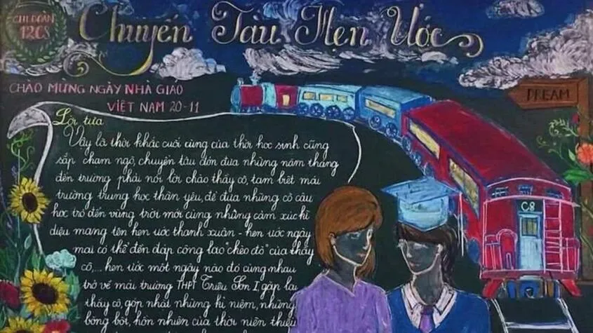 Hình ảnh phượng hồng và bằng lăng tim tím gợi nhắc mùa thi