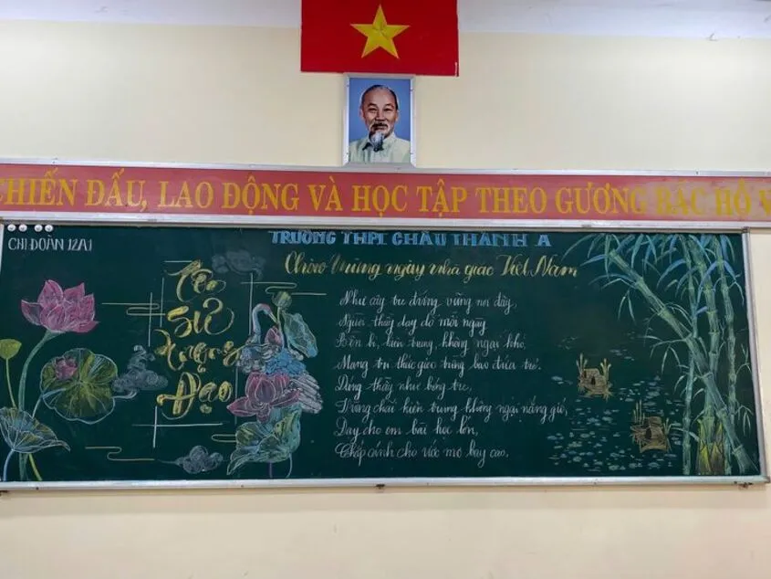 Sử dụng họa tiết lá mùa thu để trang trí viền bảng