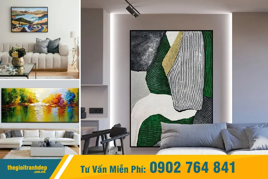 Trang trí phòng khách hiện đại bằng các mẫu tranh vẽ đà nẵng sang trọng