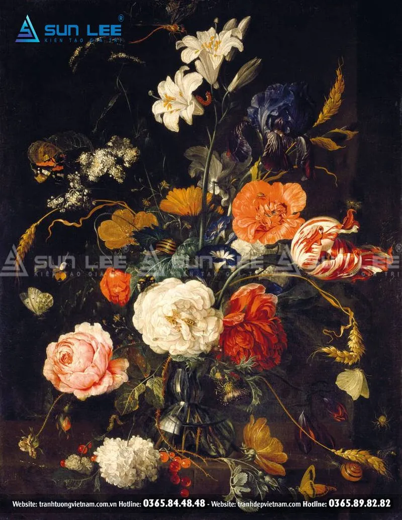 Trang trí tường với hoa hồng và các họa tiết thiên nhiên xanh mát - Mẫu 9