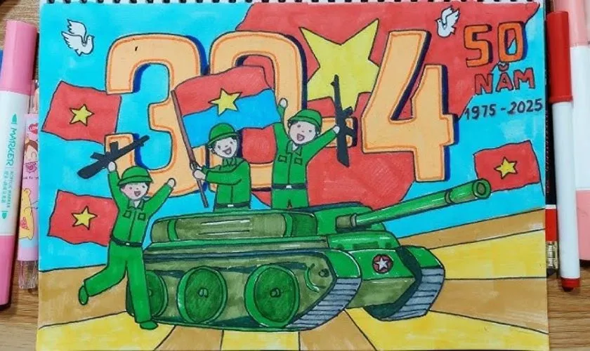 Tranh 30/4 chủ đề xe tăng