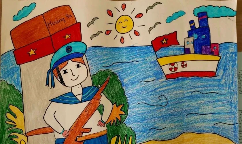 Tranh 30/4 đơn giản chủ đề biển đảo