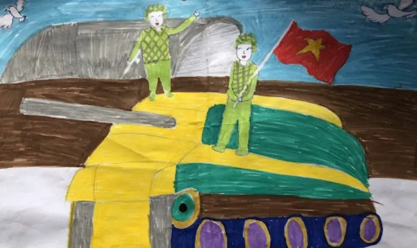 Tranh 30/4 đơn giản về chủ đề xe tăng