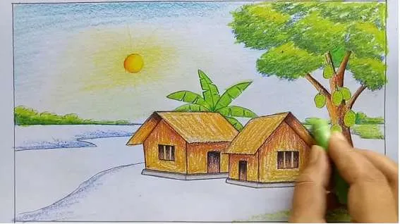 Tranh cánh đồng lúa đơn giản