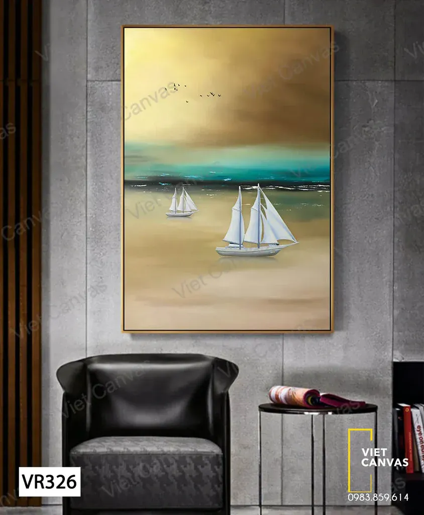 Tranh canvas con thuyền nới rộng không gian